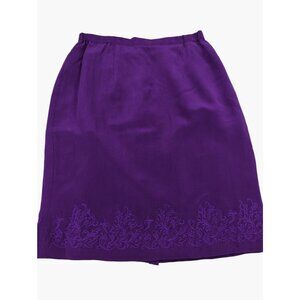 Vtg 100% Silk Boutique Womens Sz 10 Purple Embroidered Fully Lined Skirt New